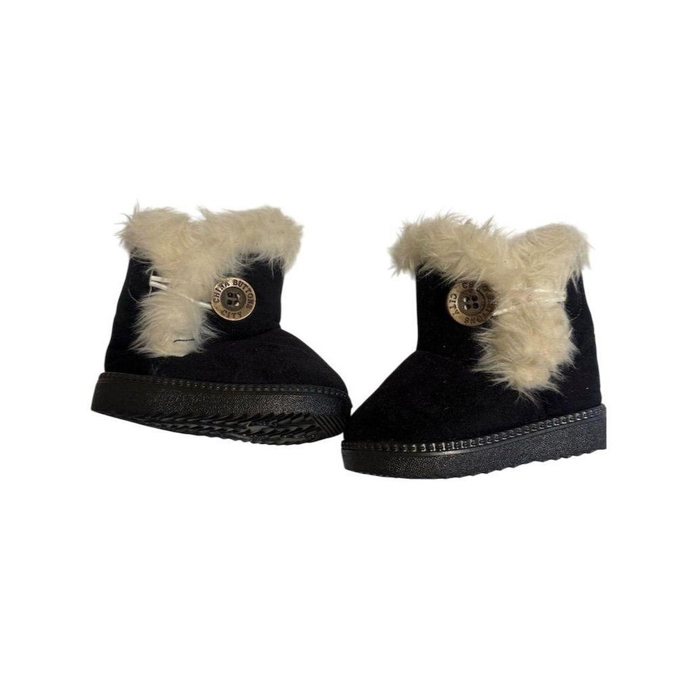 Infant size 4 black boot white faux fur - Picture 3 of 7